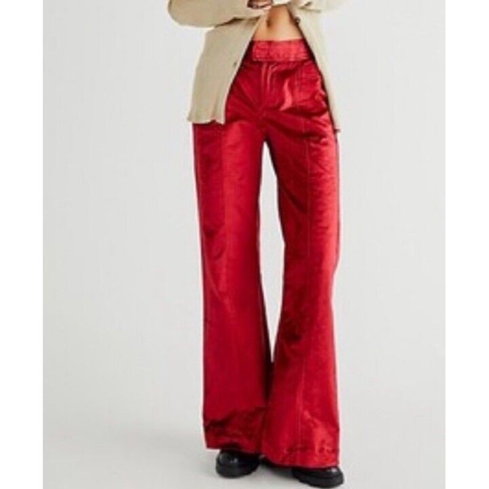 NWT Free People Walk With You Velvet Wide Leg Flare Trousers Sz 4